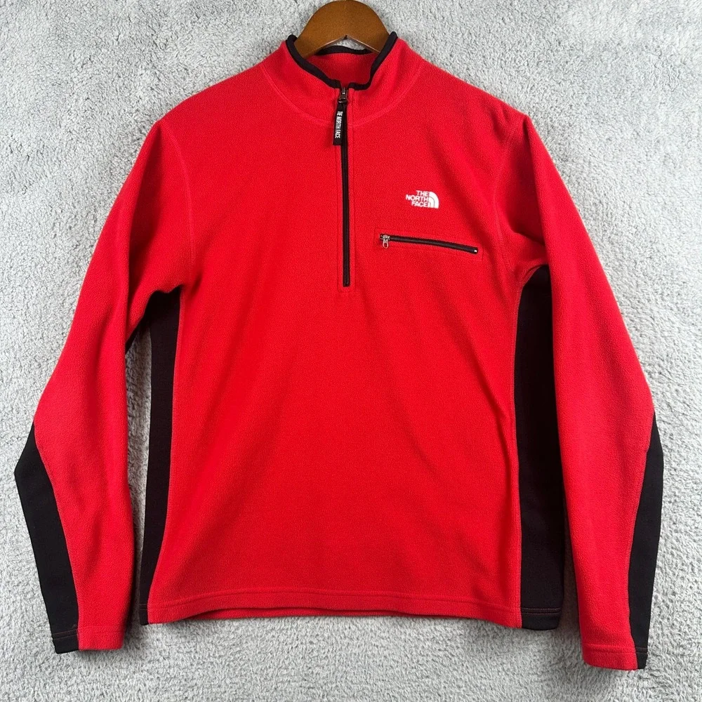 The North Face Polartec Quarter Zip Mens Large Red Black Fleece Pullover Jacket